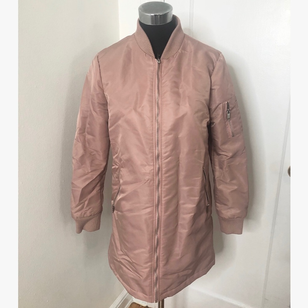 Dusty Rose Pink Long Bomber Jacket